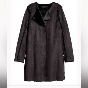 H&M faux suede coat faux fur lined soft winter cozy Sz 8